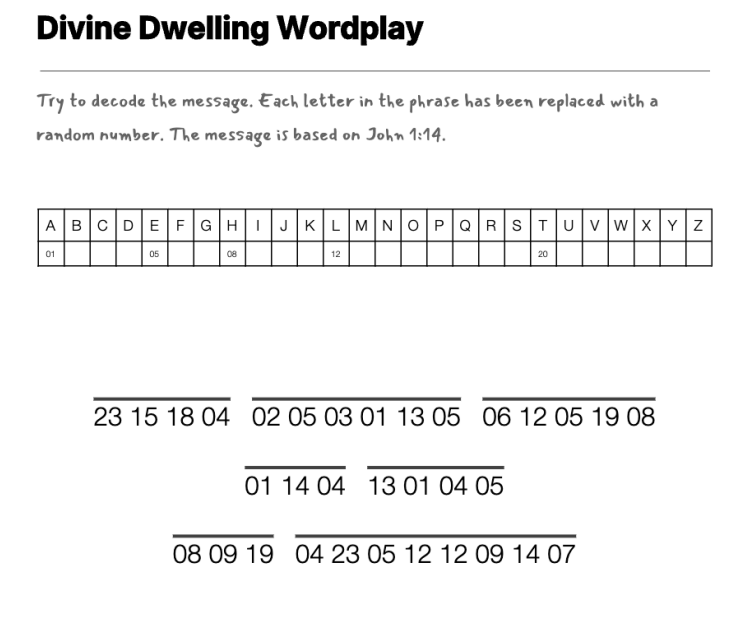 Jesus Dwelling Among Us cryptogram